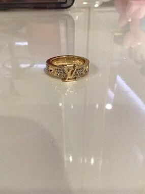 Designer-Inspired Gold Logo Crystal Band Ring